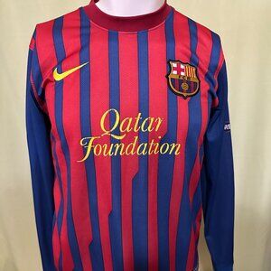 FC Barcelona FCB Nike Dri Fit Men's Blue Red Football Jersey Shirt Small Long